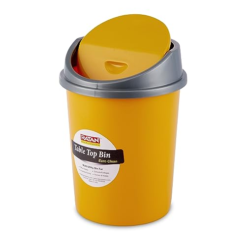 RATAN PLASTICWARE Euro Clean Table Top Dustbin (Big)- MangoYellow – Stylish, Spacious & Sturdy Waste Bin for Office/workspce/Car/GroomingTable/RestRoom