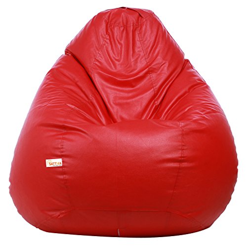 Amazon Brand – Solimo Leatherette 2XL Bean Bag with Footrest, Ready to Use, Filled with Beans (Brown)