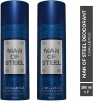 DENVER Combo of Man Of Steel Challenge Long lasting Deodorant Spray  –  For Men(400 ml, Pack of 2)