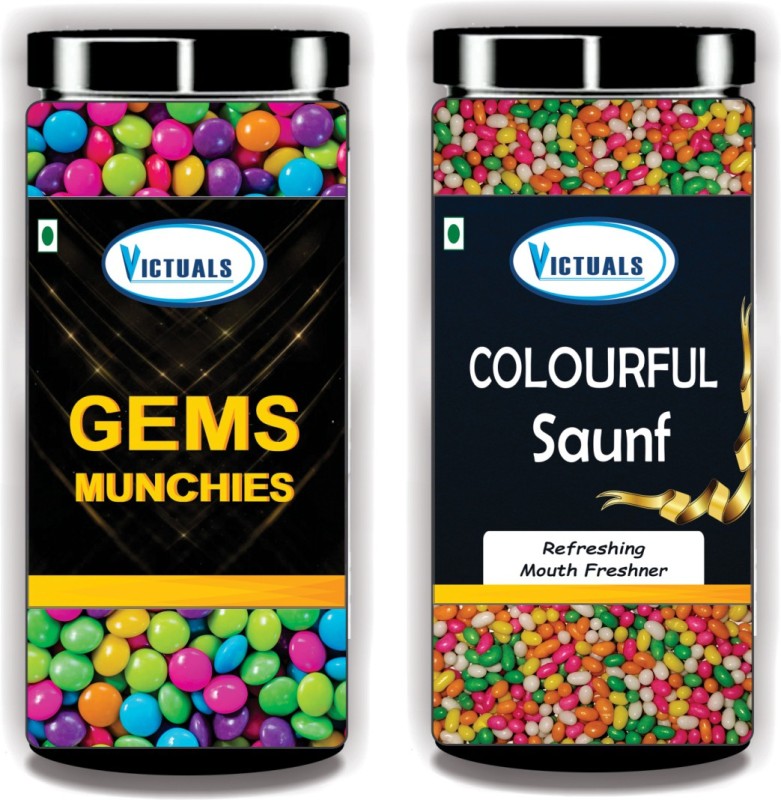 Victuals Chocolate Gems & Colourful Saunf Combo ( 200gm each ) | For Cake Decoration | Truffles(2 x 200 g)