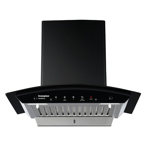 Crompton IntelliMotion 60 cm Curved Glass Kitchen Chimney with Auto-Clean & 990 m³/hr Suction | Silent Kitchen Chimney With Baffle Filter, Motion Sensor and Touch Control (Black)