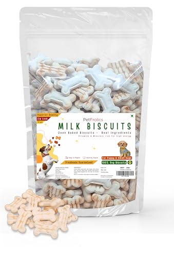 PetFrolics Real Milk Flavour Puppy Dog Biscuits, Calcium Rich Dog Treats for All Life Stages – 750gm