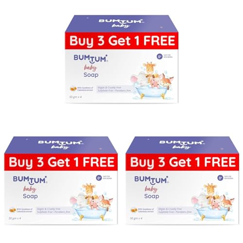 Bumtum Baby Soap with Goodness of Calendula extractParabens Free Vegan& Cruelty Free 50Gm Pack of 12