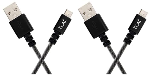 boAt Micro USB 500 Tangle-free, Sturdy Micro USB Cable with 3A Fast Charging & 480mbps Data Transmission, 10000+ Bends Lifespan & Extended 1.5m Length Black) (Pack of 2)