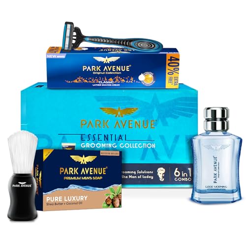 Park Avenue Essential Grooming Collection 7 in-1 Combo Grooming Kit for Men | Gift Set for Men | Shaving Kit for Men | Shaving Foam | After Shave | Gift Hamper for Men, Husband, Boyfriend | Free Travel Pouch Inside