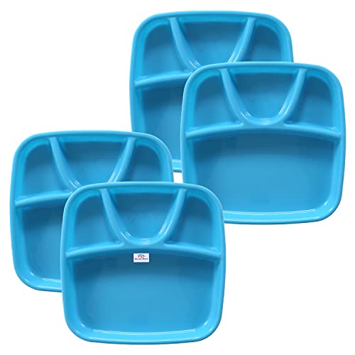 Heart Home Serving Plate|Plate Set for Dinner|Unbreakable Plastic Plates|Microwave Safe Plates|Food Organizer with 4 Partitions|Set of 4 (Sky Blue)