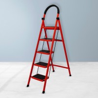 Cheston MS Steel Ladder for Home 5 Steps Foldable Anti Skid Load 150+ Kgs Steel Ladder(With Platform, Hand Rail)