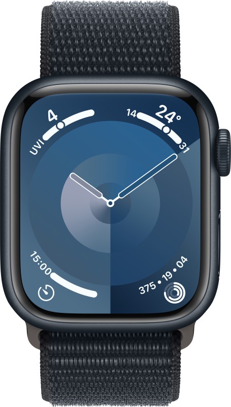 Apple Watch Series 9 GPS 41mm Midnight Aluminium Case with Midnight Sport Loop(Midnight Strap, Free Size)