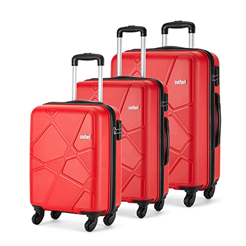 Safari Pentagon 3 Pc Set 55, 65 & 75 cms- Small, Medium & Large Polypropylene (PP) Hard Sided 4 Wheel Luggage Set/Trolley Bag Set/Suitcase Set (Red)