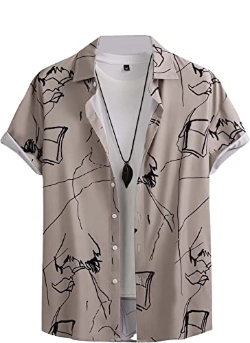 Lymio Men’s Polyester Half Sleeve Printed Casual Shirt (Mistry-Cream-M)