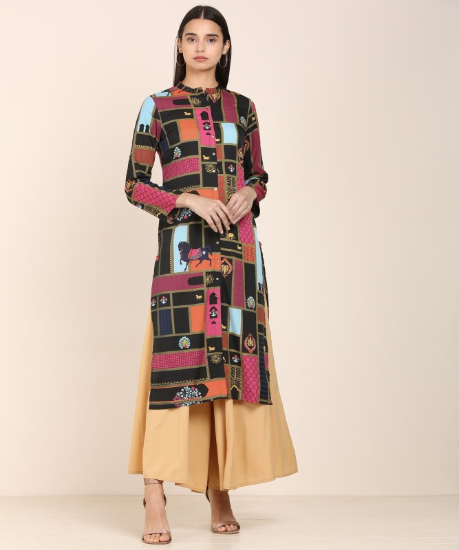 W Women Printed Frontslit Kurta(Multicolor)
