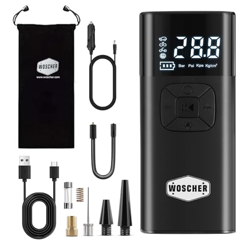 Woscher ‎i6 150 PSI Electric Tyre Portable Inflator Pump for Car & Bike | Car air Pump for Tyres | Car Pump | Air Pressure Pump | 4000 mAh | Digital HD Display | 4 Air Fill Modes | LED Light |Type C