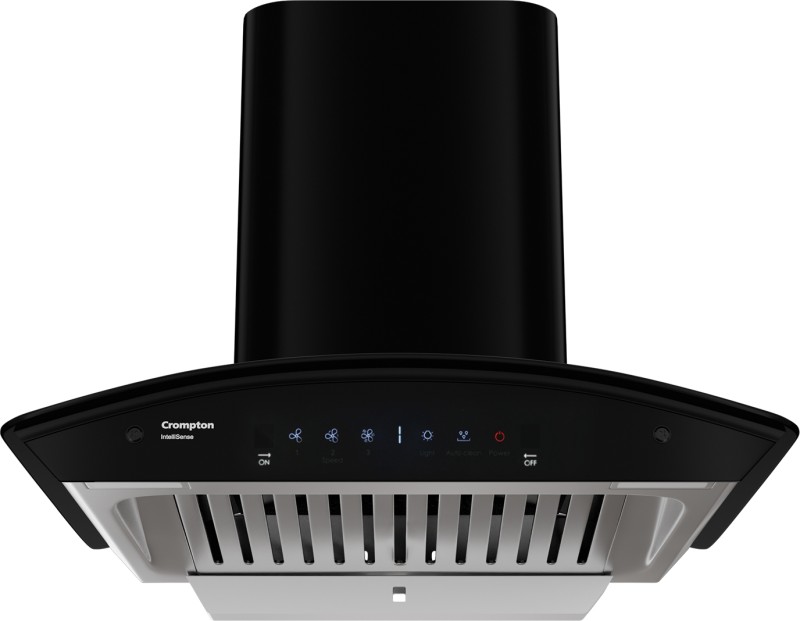 Crompton CHD-ISC60BFE-EC Auto Clean Curved Glass 60 cm| Free Installation| Intelli Auto Clean| Low Noise Wall Mounted Chimney(Black 1417 CMH)
