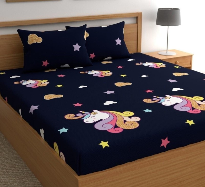 Deepika Imports 240 TC Polycotton King Cartoon Fitted (Elastic) Bedsheet(Pack of 1, Blue)