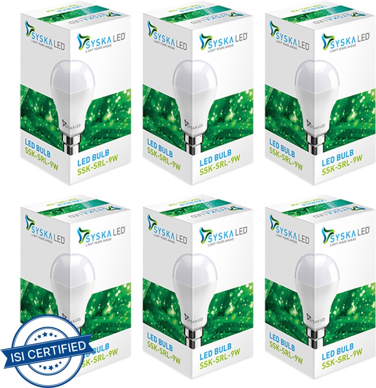 Syska 9 W Standard B22 LED Bulb(White, Pack of 6)