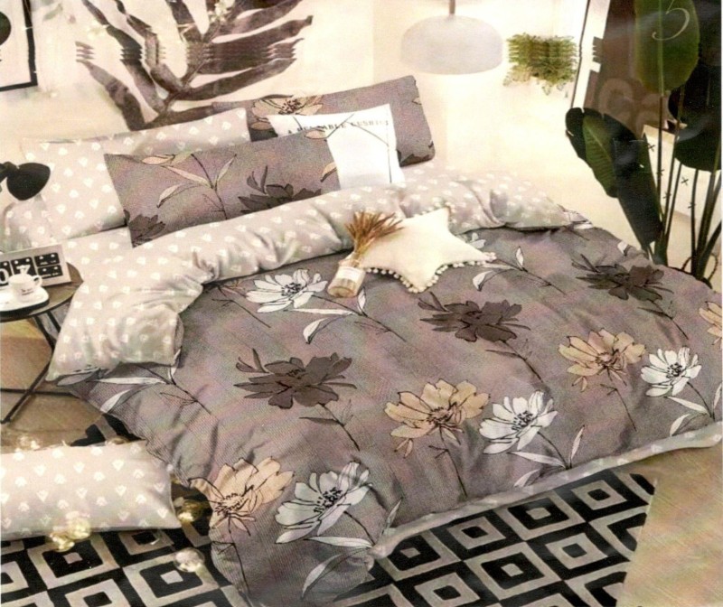 HOMIEE 400 TC Polycotton Double Striped Flat Bedsheet(Pack of 1, Brownish Leaf)