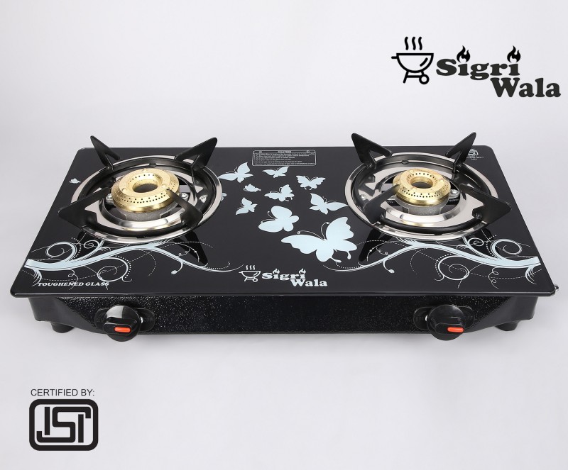 Sigri-wala Surya Toughened Glass Door Step Glass Manual Gas Stove(2 Burners)