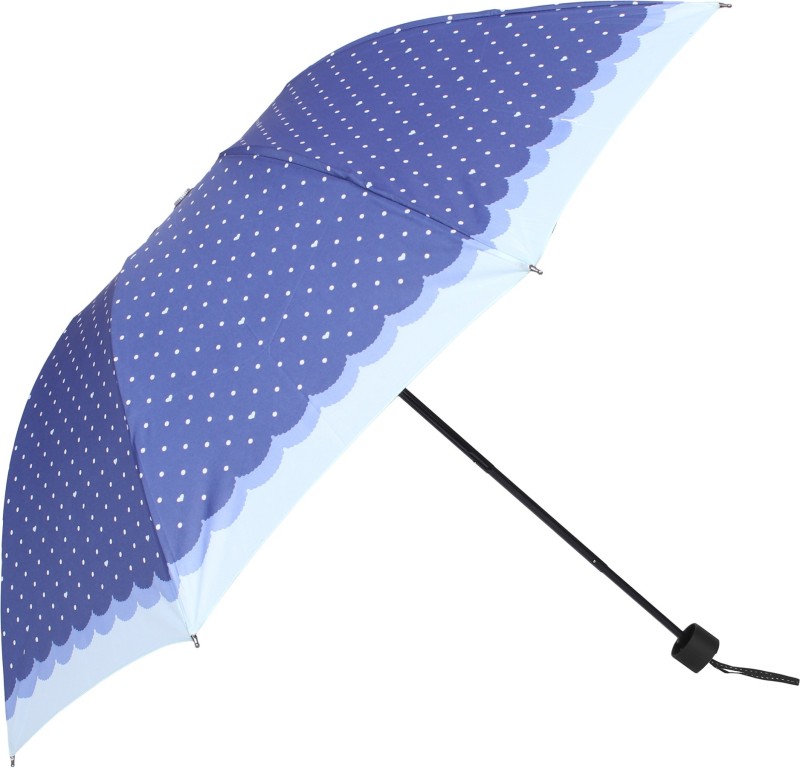 SFAB 3 Fold Dot Printed Rain and Sun Protective Manual Open Umbrella(Blue)