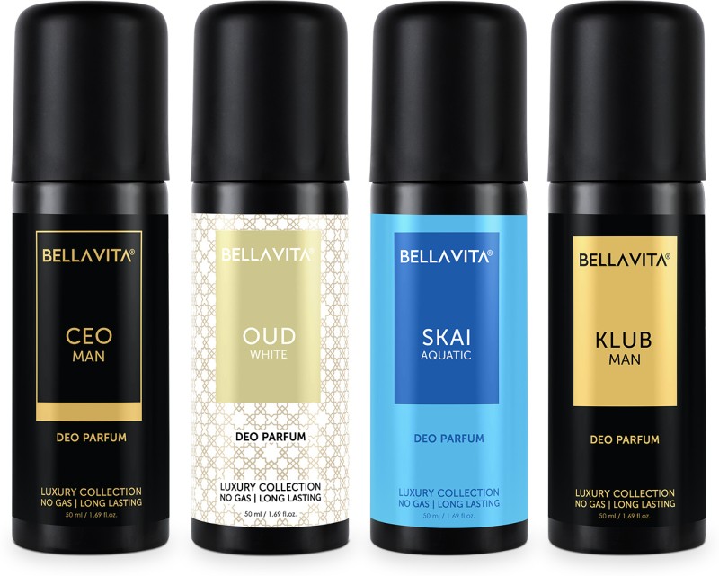 Bella vita organic Deo Parfum Travel-Size Gift Set|4×50 ml|Long Lasting Fragrance| Deodorant Spray  –  For Men & Women(200 ml, Pack of 4)
