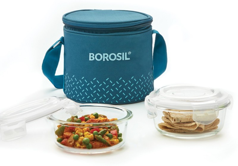 BOROSIL Teal Lunch Box with Bag, 2 Pc (400 ml x 2 Round),Vertical Office Tiifin 2 Containers Lunch Box(800 ml)
