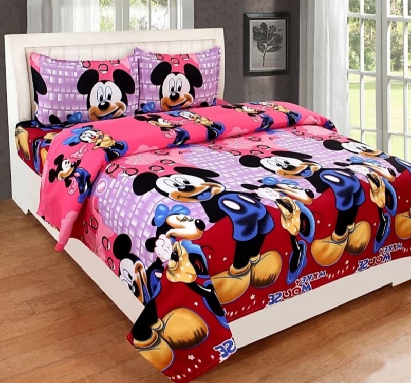 Decent Home 144 TC Polycotton Double Cartoon Flat Bedsheet(Pack of 1, Pink)