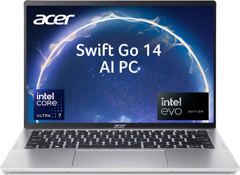 Acer Swift Go 14 AI Powered EVO Intel Core Ultra 7 155H – (16 GB/1 TB SSD/Windows 11 Home) SFG14-72T -7612 Thin and Light Laptop(14 Inch, Pure Silver, 1.32 Kg, With MS Office)
