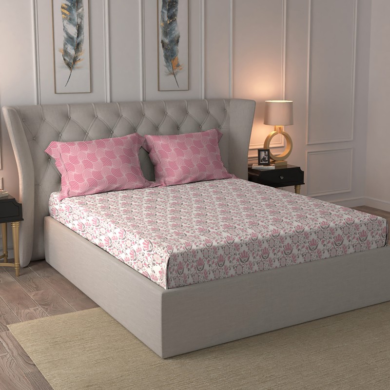 TRIDENT 120 TC Cotton Double Floral Flat Bedsheet(Pack of 1, ASSEMBLAGE PINK)
