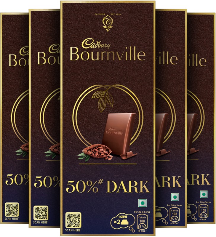 Cadbury Bournville 50% Cocoa Dark Chocolate Bars(5 x 80 g)