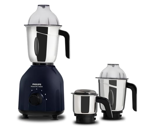 Preethi Blue Leaf Diamond MG-214 750 Watt Mixer Grinder with 3 Jars (Wet Grinding (1.5 litres) + Dry Grinding Jar (0.5 litre) + Chutney Jar (0.4 litre)Stainless steel), Blue/White