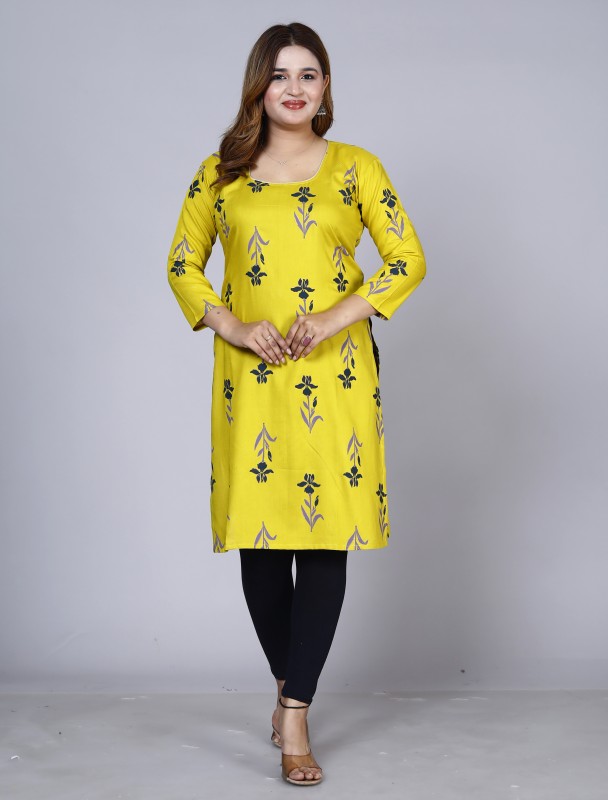 dauji Women Printed Anarkali Kurta(Yellow)