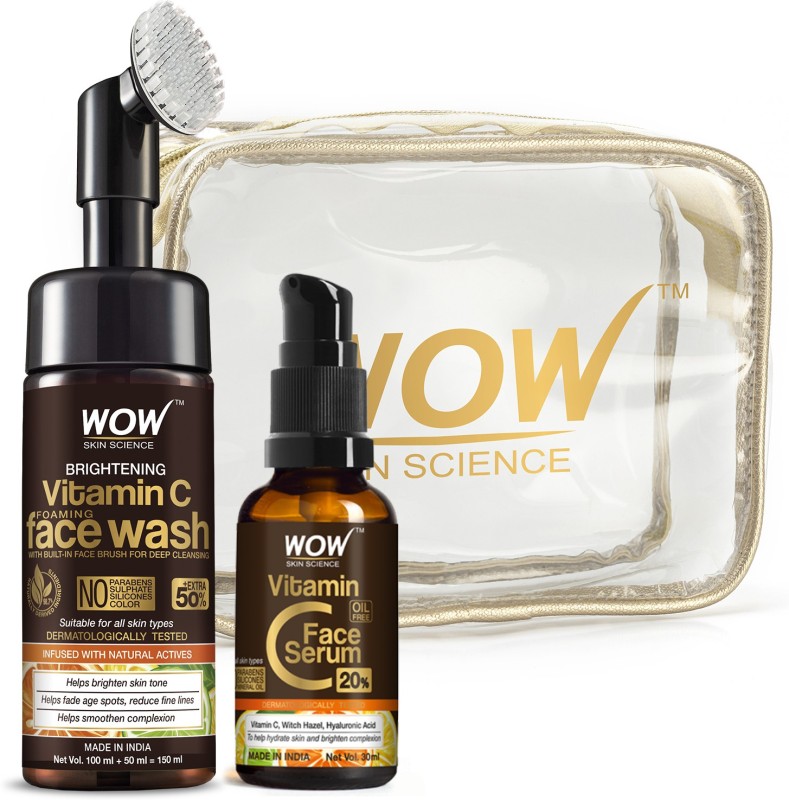 WOW SKIN SCIENCE Vitamin C Face Wash Built-In Brush +Vitamin C Face Serum Kit -Net Vol 180 ml(2 Items in the set)