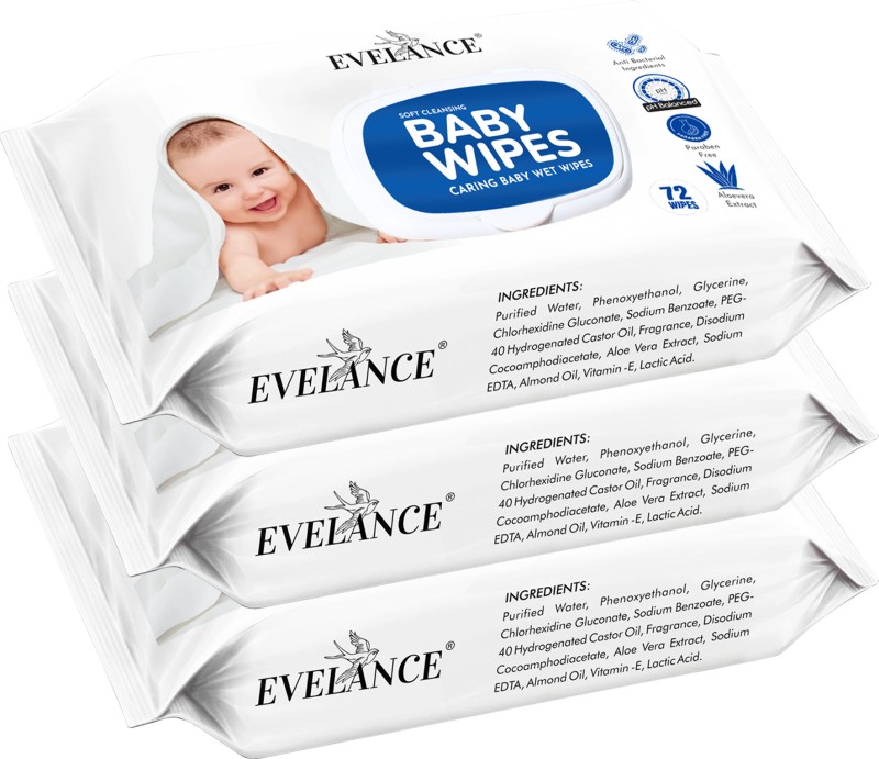 EVELANCE Soft Cleansing Baby Wipes with Aloe Vera, and Vitamin E(216 Wipes)