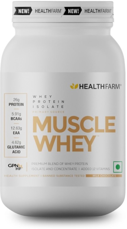 HEALTHFARM Muscle Whey Protein Isolate & Concentrate | Premium Blend of Whey Protein(2 kg, Milk Chocolate)