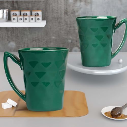 The Earth Store Teal Diamond 500ML Ceramic Bowl Dishwasher & Microwave Safe Bowl Mixing Bowl for Snacks, Pasta, Rice, Dal, Fruits, Salad, Noodles, Maggi and More Snack Bowl- Set of 2