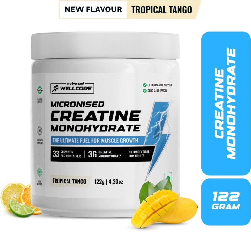 Wellcore Micronised Creatine Monohydrate | Lab Tested | Enhanced Absorption | 100% Pure Creatine(122 g, Tropical Tango)