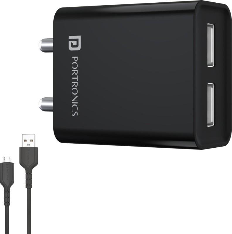 Portronics 12 W 2.4 A Wall Charger for Mobile with Detachable Cable(Black, Cable Included)