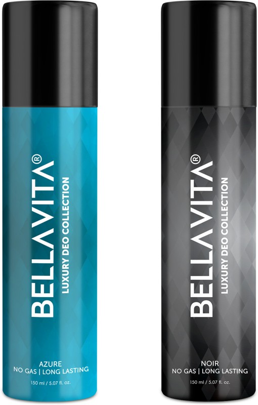 Bellavita Noir & Azure Deo Parfum Combo|2x150ml|Long lasting Body spray| Deodorant Spray  –  For Men & Women(300 ml, Pack of 2)