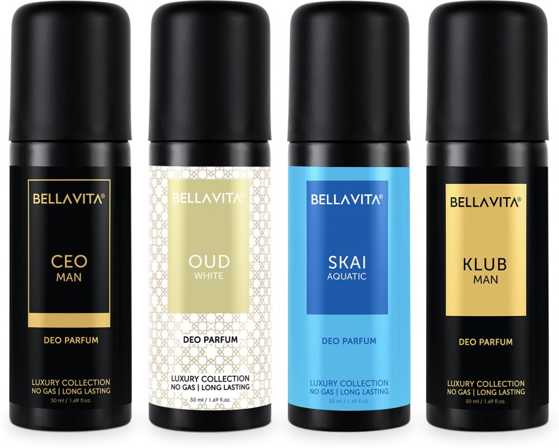 Bellavita organic Deo Parfum Travel-Size Gift Set|4×50 ml|Long Lasting Body Deodorant Spray  –  For Men & Women(200 ml, Pack of 4)