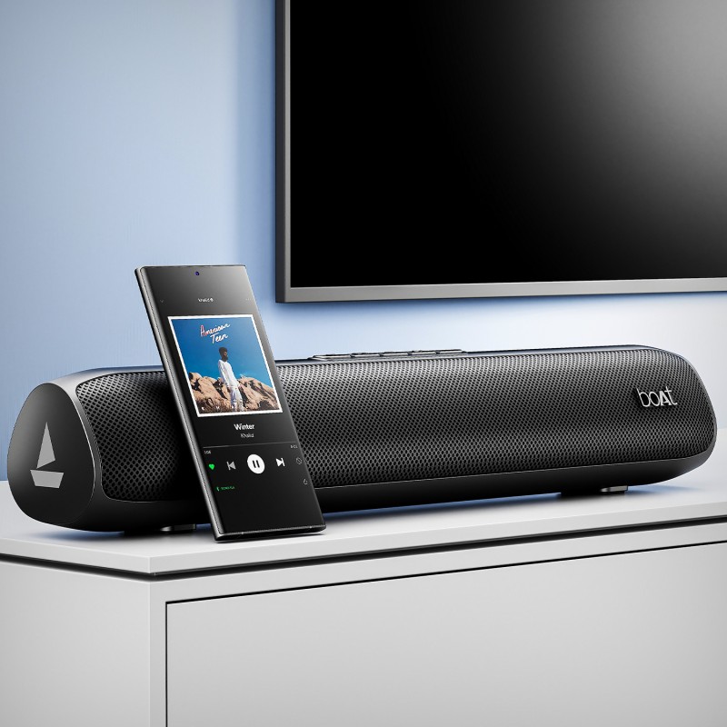 boAt Aavante Bar 520 w/ Dual Passive Radiators,6 HRS Playback & Sleek Design 16 W Bluetooth Soundbar(Charcoal Black, 2.0 Channel)
