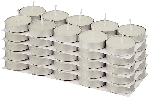 Amazon Brand – Solimo Wax Tealight Candles, 2-Hour Burn Time, Smokeless, No Residue (Set of 100, Unscented)
