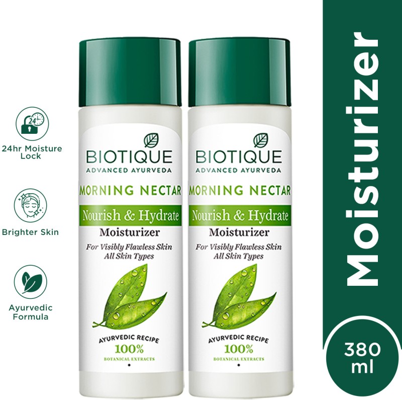 BIOTIQUE Morning Nectar Flawless Skin Moisturizer | 24H Deep Moisture | All Skin Types(380 ml)