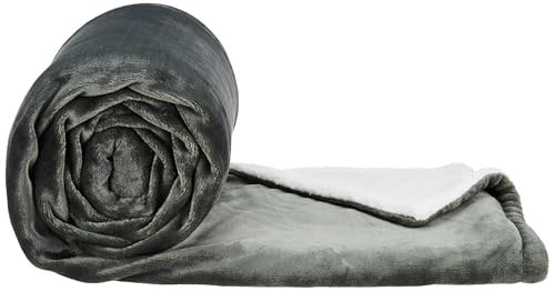 amazon basics Double Bed Reversible & Plush Sherpa Flannel Blanket | Superior Softness | Modern & Contemporary | (440 GSM) | (Olive Green)