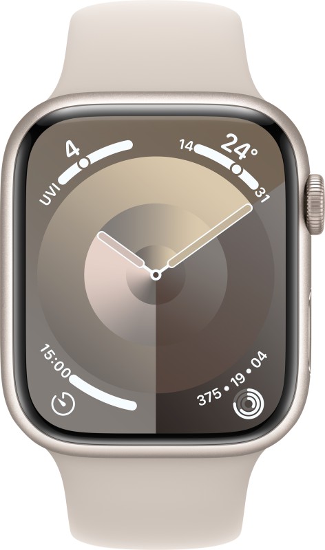 Apple Watch Series 9 GPS 45mm Starlight Aluminium Case with Starlight Sport Band – S/M(Starlight Sport Strap, Free Size)