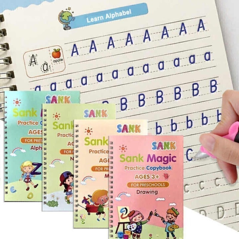 Magic practice book, Magic Book for Kids, Calligraphy Books for Kids, Practice Copybook for Kids English Reusable Magical Copybook Kids Tracing Book, Multicolor  – Magic Calligraphy Books For Kids (Book + 5 Refills + Pen + grip) Self Deleting Reusable Number Tracing Alphabets writing for Kids age 3+
