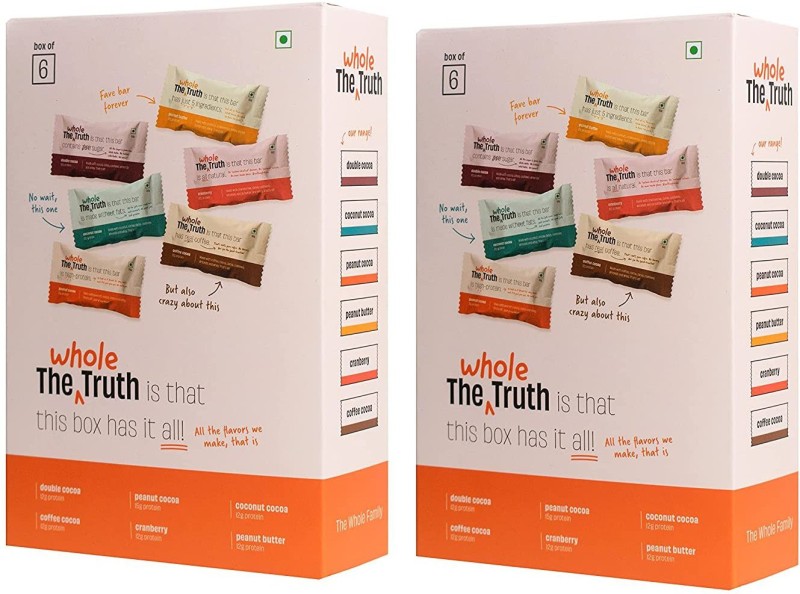 The Whole Truth Protein Bars – SUPER SAVER PACK All in one Flavour’s- Pack of 12 Protein Bars(0.624 kg, Coco, Coconut, Coffee, Cranberry, Peanut butter, Peanut Cocoa)