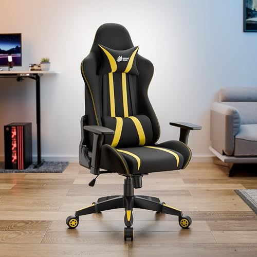 Green Soul Beast Racing Edition Ergonomic Gaming Chair with Premium Fabric & PU Leather, Adjustable Neck & Lumbar Pillow, 3D Adjustable Armrests & Strong Nylon Base (Black & Blue)Installation Provided