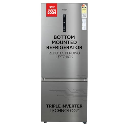 Haier 328 L, 3 Star, Convertible 10-in-1, Triple Inverter & Dual Fan Motor Technology, Frost Free Double Door Refrigerator (HEF-333TS-P, Inox Steel, 2024 Model)