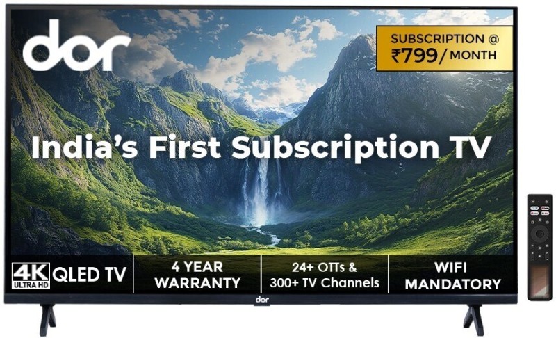Dor India’s First Wifi based Subscription TV 109 cm (43 inch) QLED Ultra HD (4K) Smart Dor OS TV Comes With 24+ Apps including Prime Video/Disney+ Hotstar / Zee5 & more, 300+ TV Channels, Dolby Audio (Wifi mandatory)(C01)
