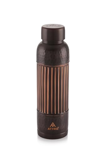 Attro Jeevan 800ml Vinatge Finish Copper Water Bottle Improve Your Immunity, Brain, Nervous System & Healthy Skin Natural Ayurveda Benefits Authentic Copper Bottle – Hammer Salayi