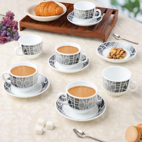 Larah by Borosil Forest Opalware Mug, Set of 6 Tea/Coffee Mugs, 240 ml Each, Microwave & Dishwasher Safe, Bone-Ash Free, Crockery Set Ideal for Daily Use & Gifting, White